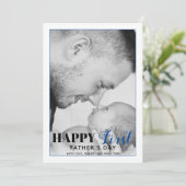 Blauwe fotokaart met eerste Vaderdag (Staand voorkant)