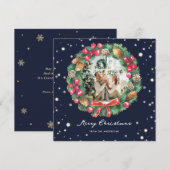 Blauwe fotosterren Snowflakes met prettig kerstfee Feestdagenkaart (Voorkant / Achterkant)