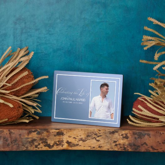 Blauwe Fototafel Memorial Fotoplaat (Zijkant)