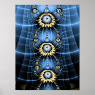 Blauwe Fractale Mandala Sierlijke Symmetrische Ont Poster