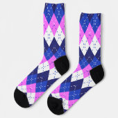 Blauwe framboos, roze en witte argyle sokken (Links)