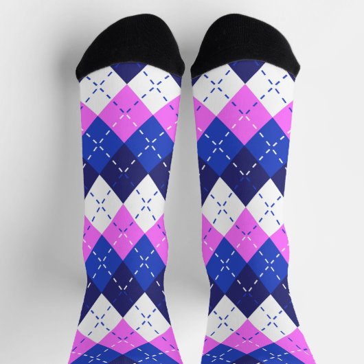 Blauwe framboos, roze en witte argyle sokken (Top)