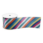 Blauwe frambozen Oranje geel witte strepen patroon Satijnen Lint (Spoel)