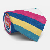 Blauwe frambozen Oranje geel witte strepen patroon Stropdas (Opgerold)