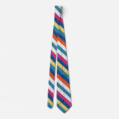 Blauwe frambozen Oranje geel witte strepen patroon Stropdas (Achterkant)