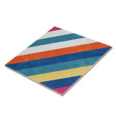 Blauwe frambozen Oranje geel witte strepen patroon Tegeltje (Zijkant)