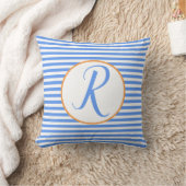 Blauwe Frame Monogram Letter Strepen Kussen (Deken)