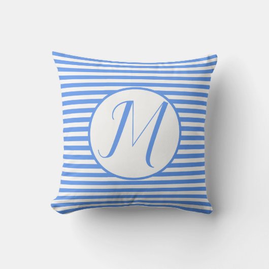 Blauwe Frame Monogram Letter Strepen Kussen (Voorkant)