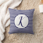Blauwe Frame Monogram Letter Strepen Kussen (Deken)