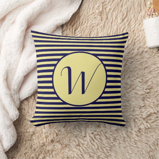 Blauwe Frame Monogram Strepen Kussen (Deken)