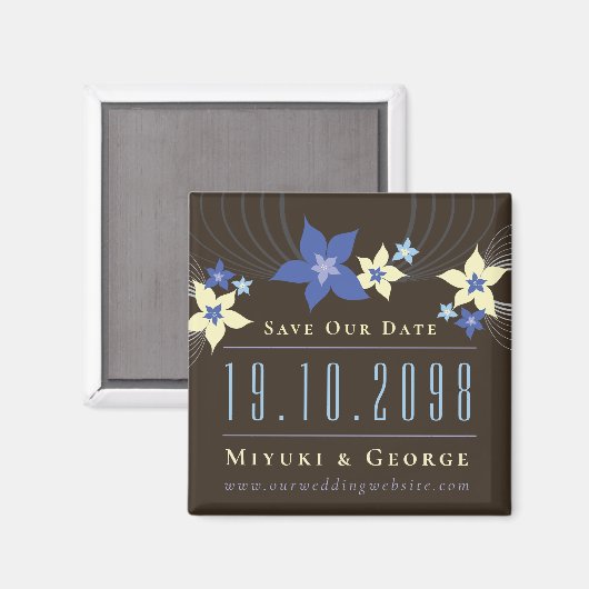 Blauwe Frangipani Strand Bruiloft Save The Date Ma Magneet (Voorkant / Achterkant)