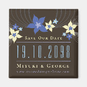 Blauwe Frangipani Strand Bruiloft Save The Date Ma Magneet (Voorkant)