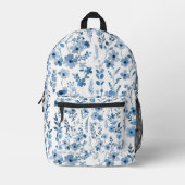 Blauwe Franse bloemen Bedrukte Rugzak (Voorkant)