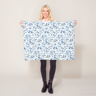 Blauwe Franse bloemen Fleece Deken