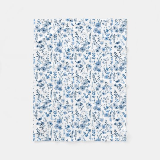 Blauwe Franse bloemen Fleece Deken (Voorkant)
