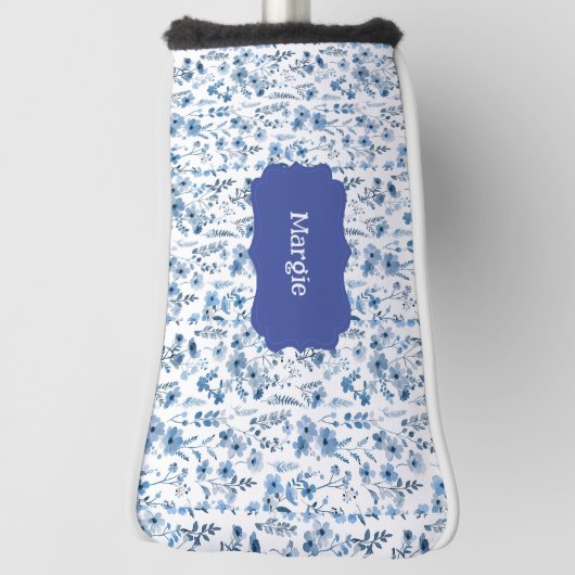 Blauwe Franse bloemen Golfheadcover (Draai 90)