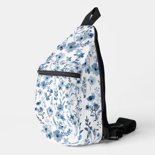 Blauwe Franse bloemen Sling Bag (Rechterhoek)