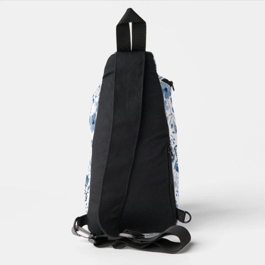 Blauwe Franse bloemen Sling Bag (Achterkant)
