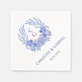 Blauwe Franse Bloemenkrans Krans Monogram Huwelijk Servet (Voorkant)
