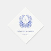Blauwe Franse Bloemenkrans Krans Monogram Huwelijk Servet (Hoek)