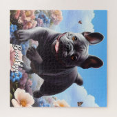 Blauwe Franse Bulldog & Bloemen Legpuzzel (Horizontaal)
