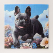 Blauwe Franse Bulldog & Bloemen Legpuzzel (Verticaal)