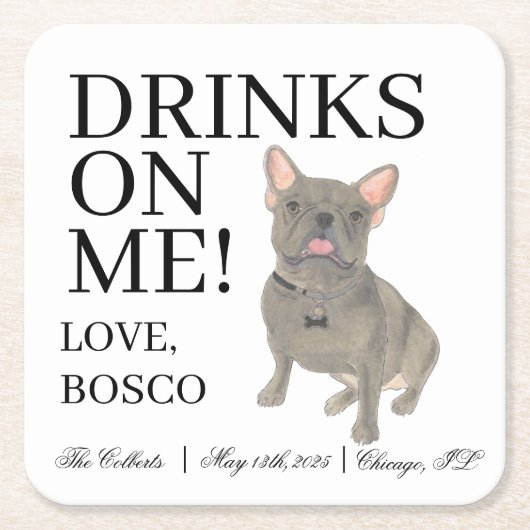 Blauwe Franse Bulldog bruiloft Kartonnen Onderzetters (Voorkant)