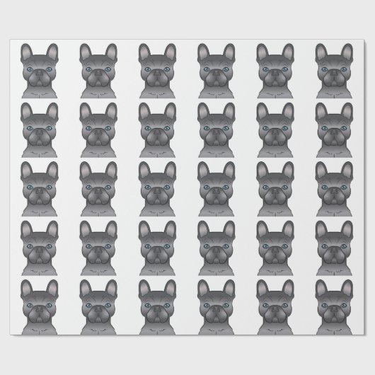 Blauwe Franse Bulldog / Frenchie Cartoon Dog Patte Cadeaupapier (Vlak)