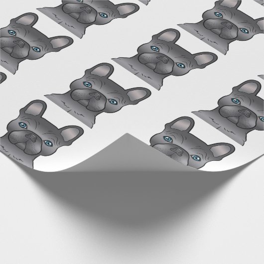 Blauwe Franse Bulldog / Frenchie Cartoon Dog Patte Cadeaupapier (Hoek)