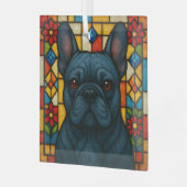 Blauwe Franse Bulldog "Glas in lood" Glas Ornament (Voorkant links)