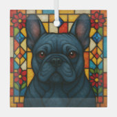 Blauwe Franse Bulldog "Glas in lood" Glas Ornament (Voorkant)
