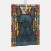 Blauwe Franse Bulldog "Glas in lood" Glas Ornament (Voorkant Rechts)