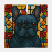 Blauwe Franse Bulldog "Glas in lood" Glas Ornament (Achterkant)
