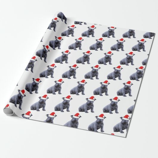 Blauwe Franse Bulldog Santa Hat Cadeaupapier (Uitgerold)