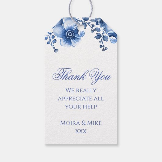 Blauwe Franse Chinoiserie Peacock Waterverf Cadeaulabel (Achterkant)