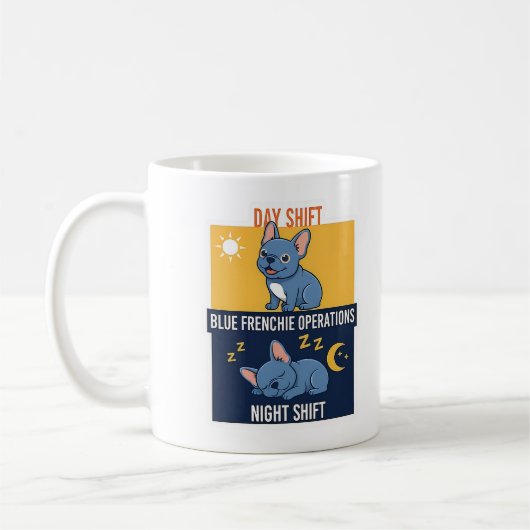 Blauwe Franse Dag en Nacht Shift Grappig Ontwerp Koffiemok (Links)