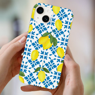 Blauwe Franse landelijke tegel citroenpatroon  Case-Mate iPhone 14 Hoesje