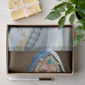 Blauwe Franse prinses met kleine witte hond Tissuepapier (Geschenk)