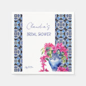 Blauwe Franse Tegels Bougainvillea bruidsdouche Servet (Voorkant)