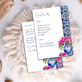 Blauwe Franse Tegels Bougainvillea bruiloft detail Informatiekaartje