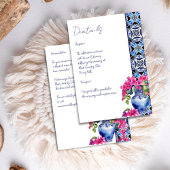 Blauwe Franse Tegels Bougainvillea bruiloft detail Informatiekaartje