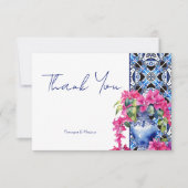 Blauwe Franse Tegels Bougainvillea elegante bruilo Bedankkaart (Voorkant)