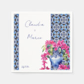 Blauwe Franse Tegels Bougainvillea elegante bruilo Servet (Voorkant)