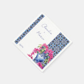 Blauwe Franse Tegels Bougainvillea elegante bruilo Servet (Hoek)