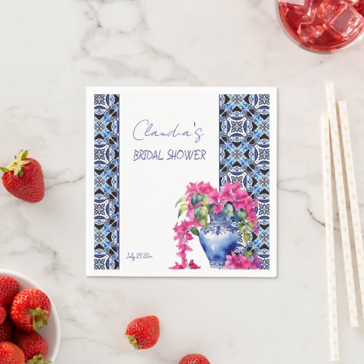 Blauwe Franse Tegels Bougainvillea vrijgezellenfee Servet (Insitu)