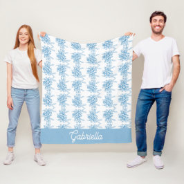 Blauwe Franse Toile Bloemenpatroonnaam Fleece Deken