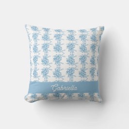 Blauwe Franse Toile Bloemenpatroonnaam Kussen