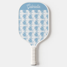 Blauwe Franse Toile Bloemmotief Naam Pickleball Paddle
