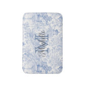 Blauwe Franse Toile de Jouy Monogram Initiaal Naam Badmat (Voorkant Verticaal)