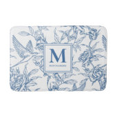 Blauwe Franse Toile de Jouy Monogramnaam Badmat (Voorkant)